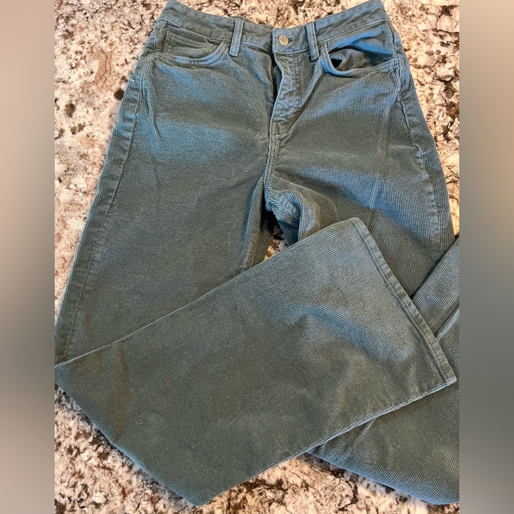Mavi Victoria High Rise Wide Leg Corduroy Green Jeans Pants Womens 26 X 32 Retro